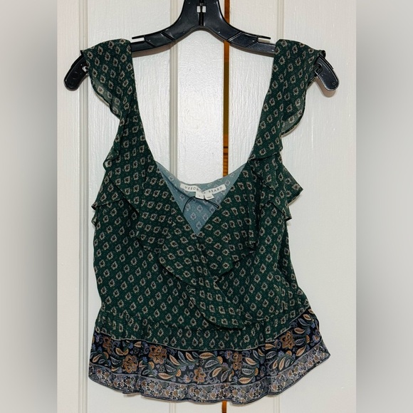 VERONICA BEARD Randa Paisley Ruffle Trim Peplum Top - Picture 7 of 9